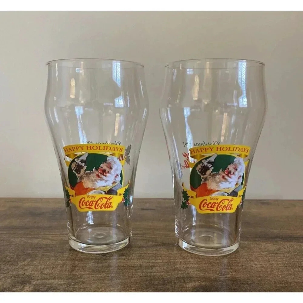 2 Vintage Enjoy Coca-Cola "Christmas 1997" Santa Clause "Happy Holidays" Glasses